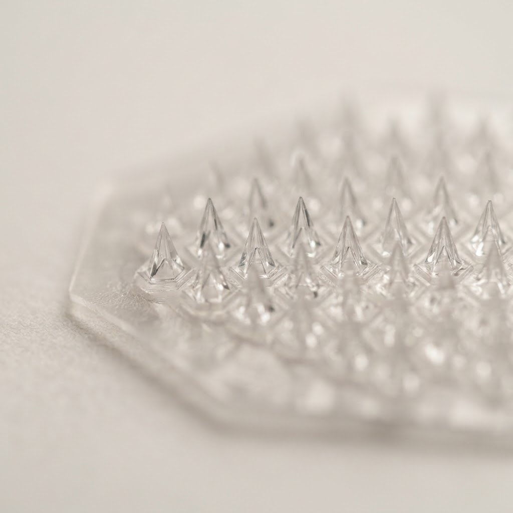 Microscopic view of BioMed Labs microcrystal microneedle array structure