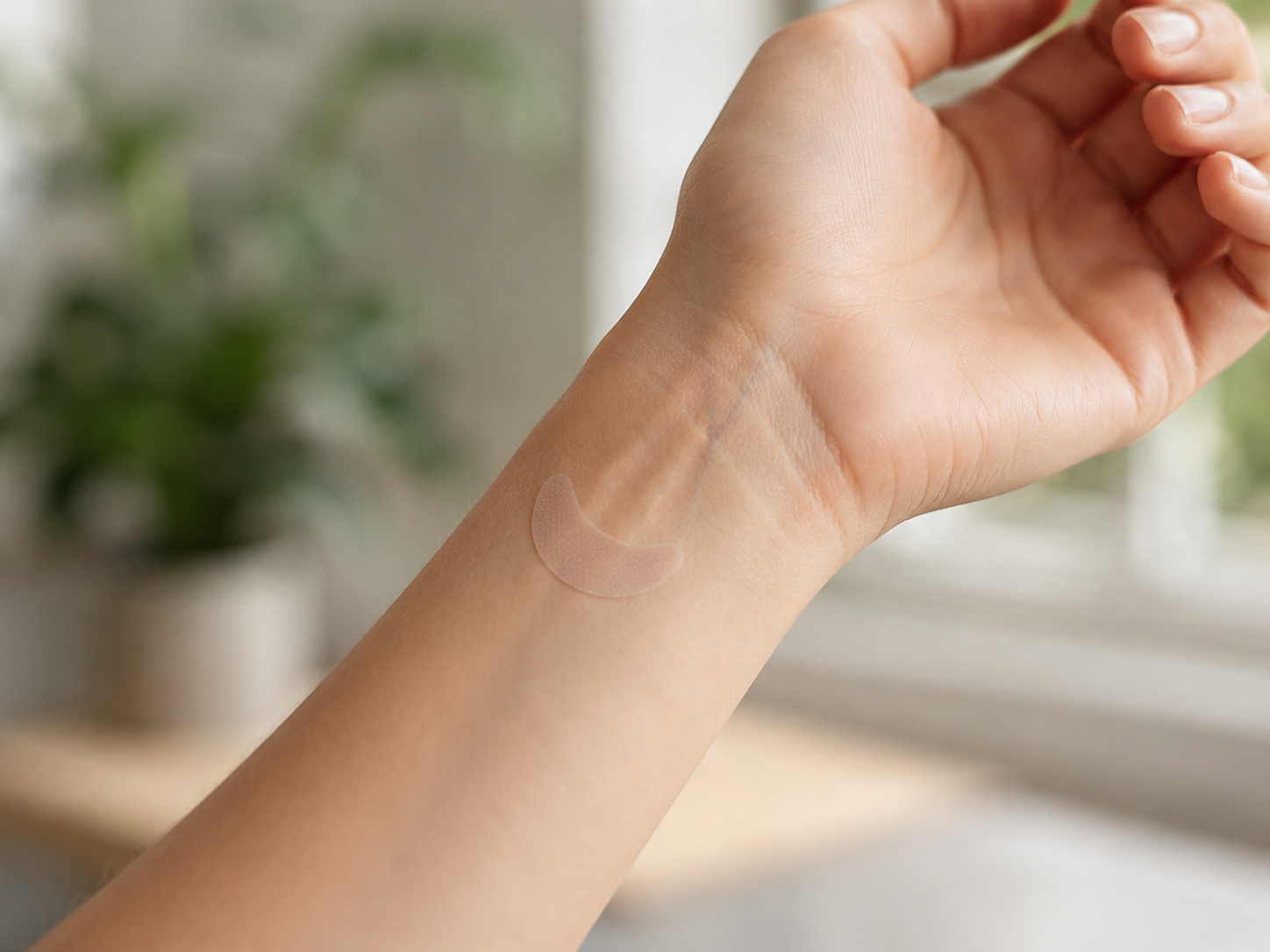 BioMed Labs Iron patch worn on wrist — close-up of transdermal microcrystal delivery